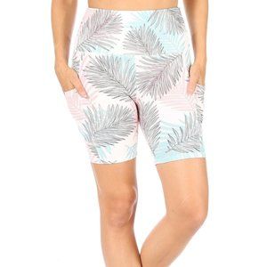 SHOSHO Small Tropical Biker Shorts Activewear High WaistTummy Control/ Pockets